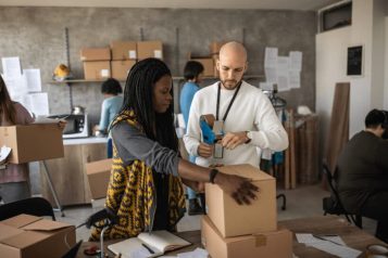 Warehouse employees preparing orders